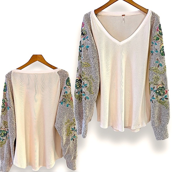 Free People Tops - Free People Better Together Embroidered Sequin Thermal Tunic Top Cream color M/L